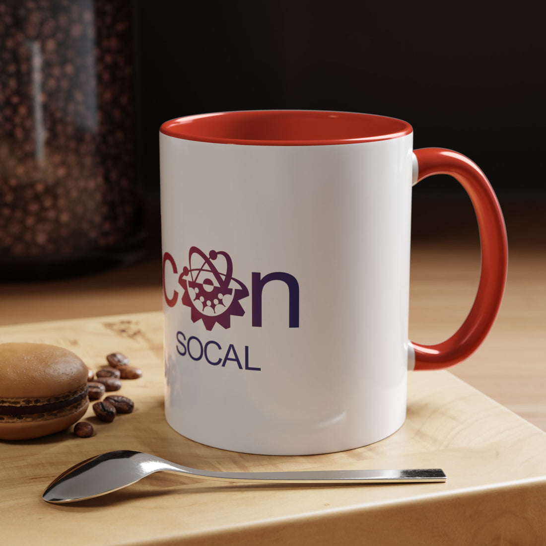 Accent coffee mug with colored interior and handle