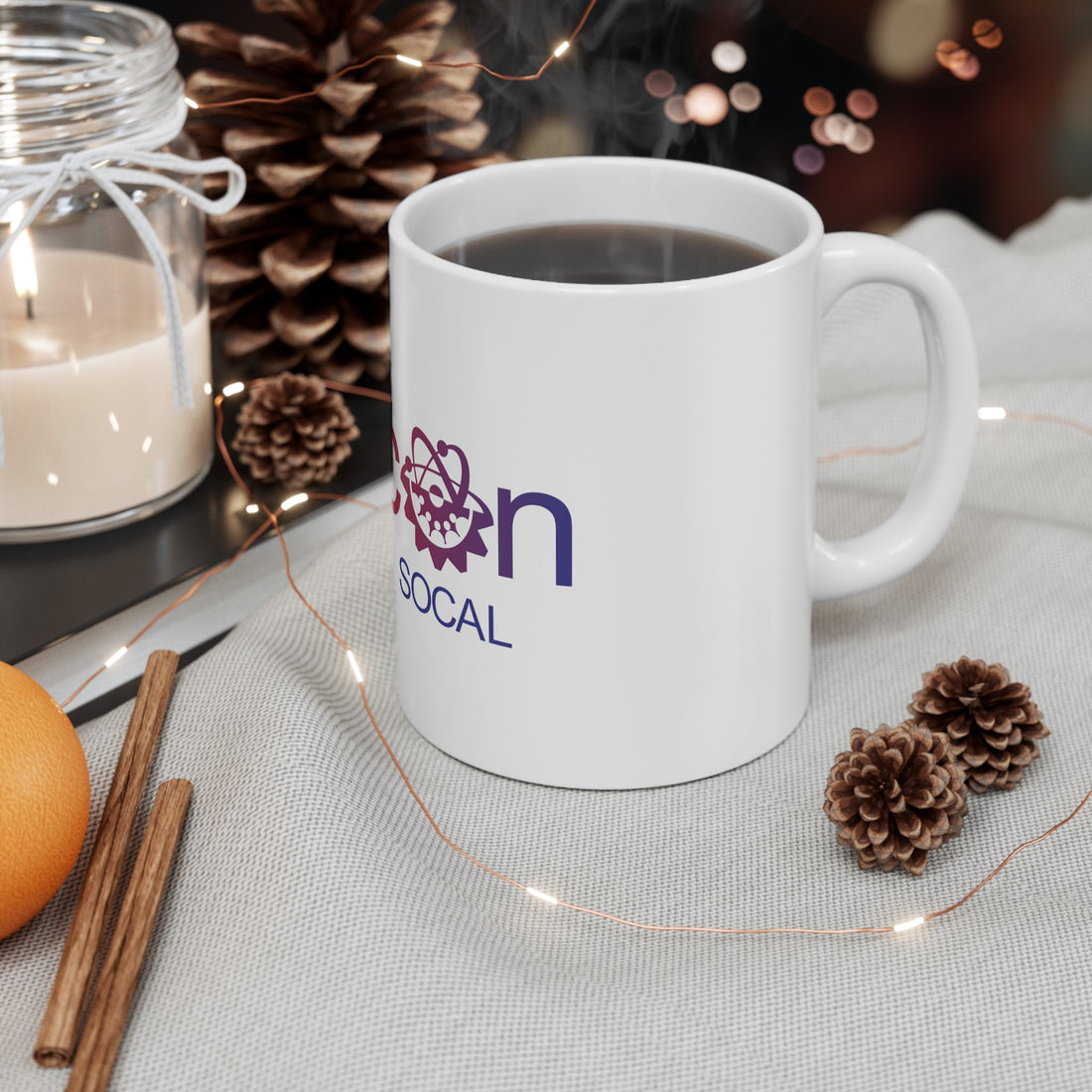 Custom 11oz ceramic coffee mug with printed design

