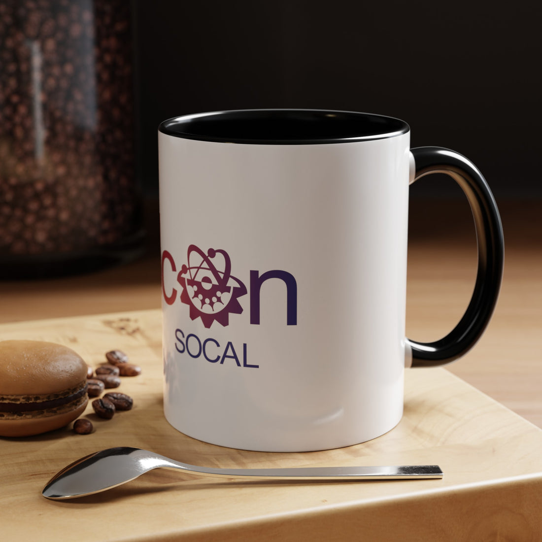 Accent coffee mug with colored interior and handle