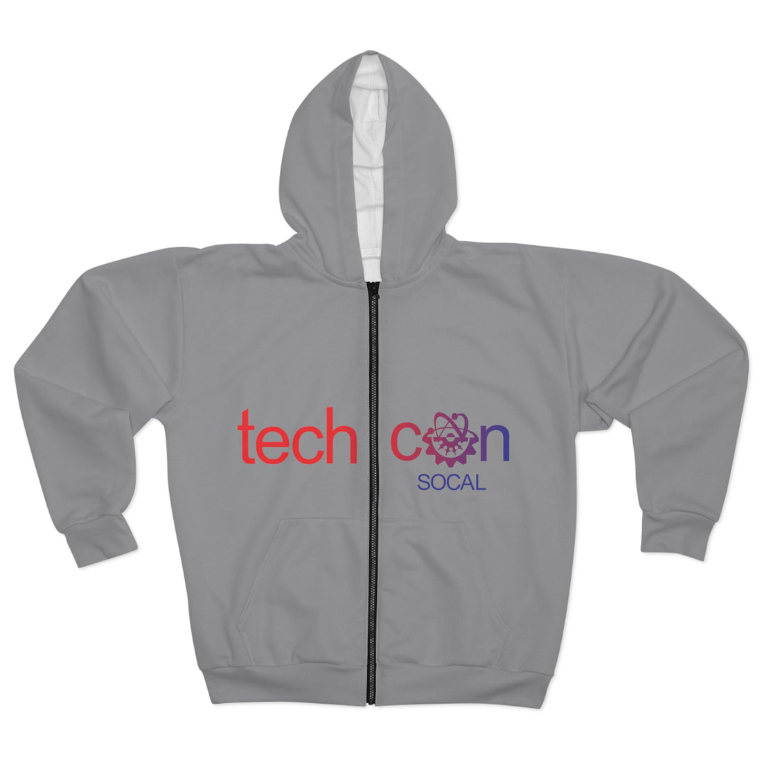 All-over print polyester zip hoodie with fleece lining