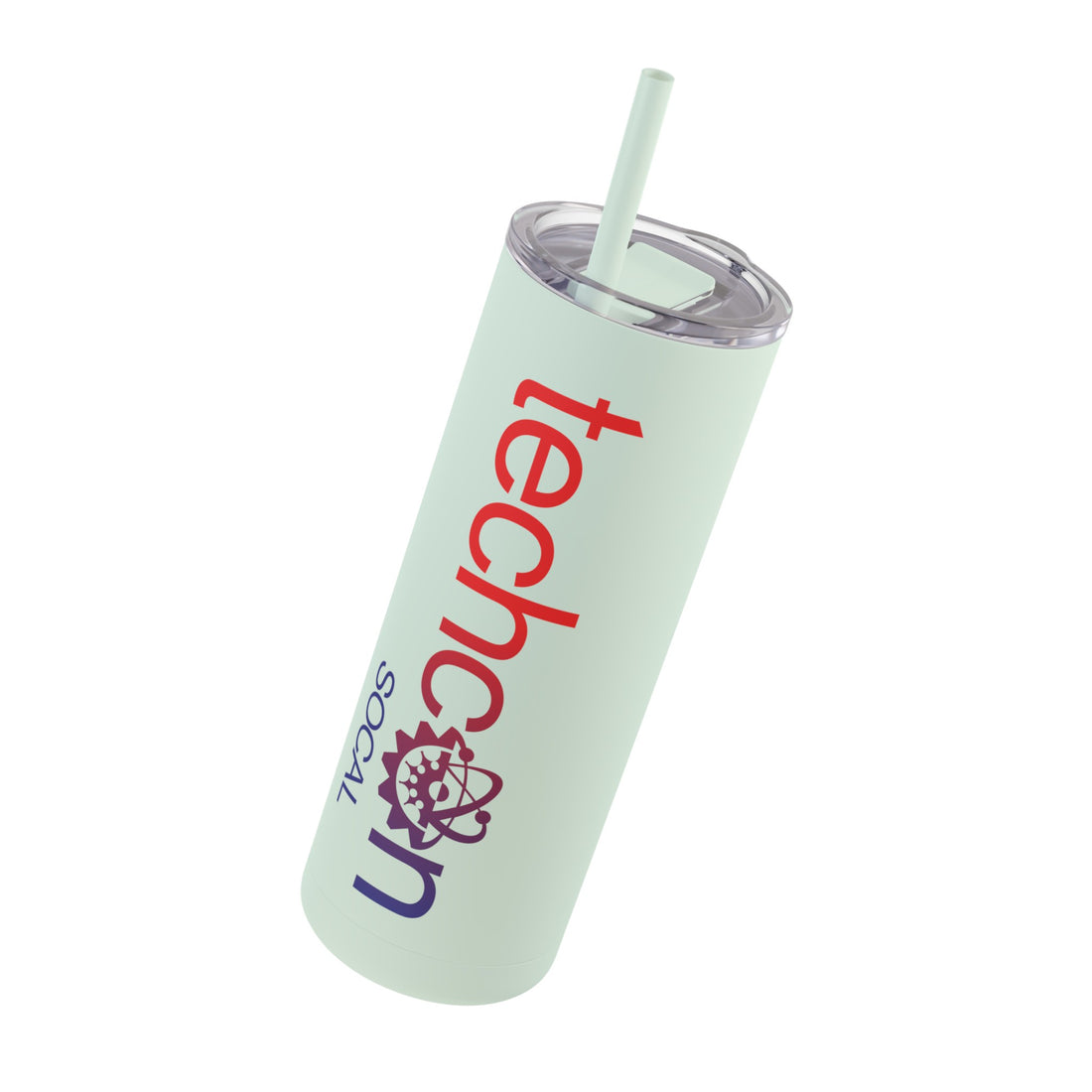 Sleek matte black stainless steel tumbler with TechCon SoCal logo and color-matching straw